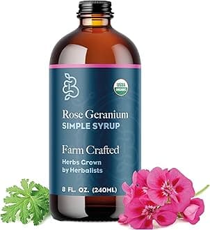 Bluestem Botanicals Organic Rose Geranium Simple Syrup, 8 oz, Cocktail and Mocktail Mixer for Drinks, Non-Alcoholic