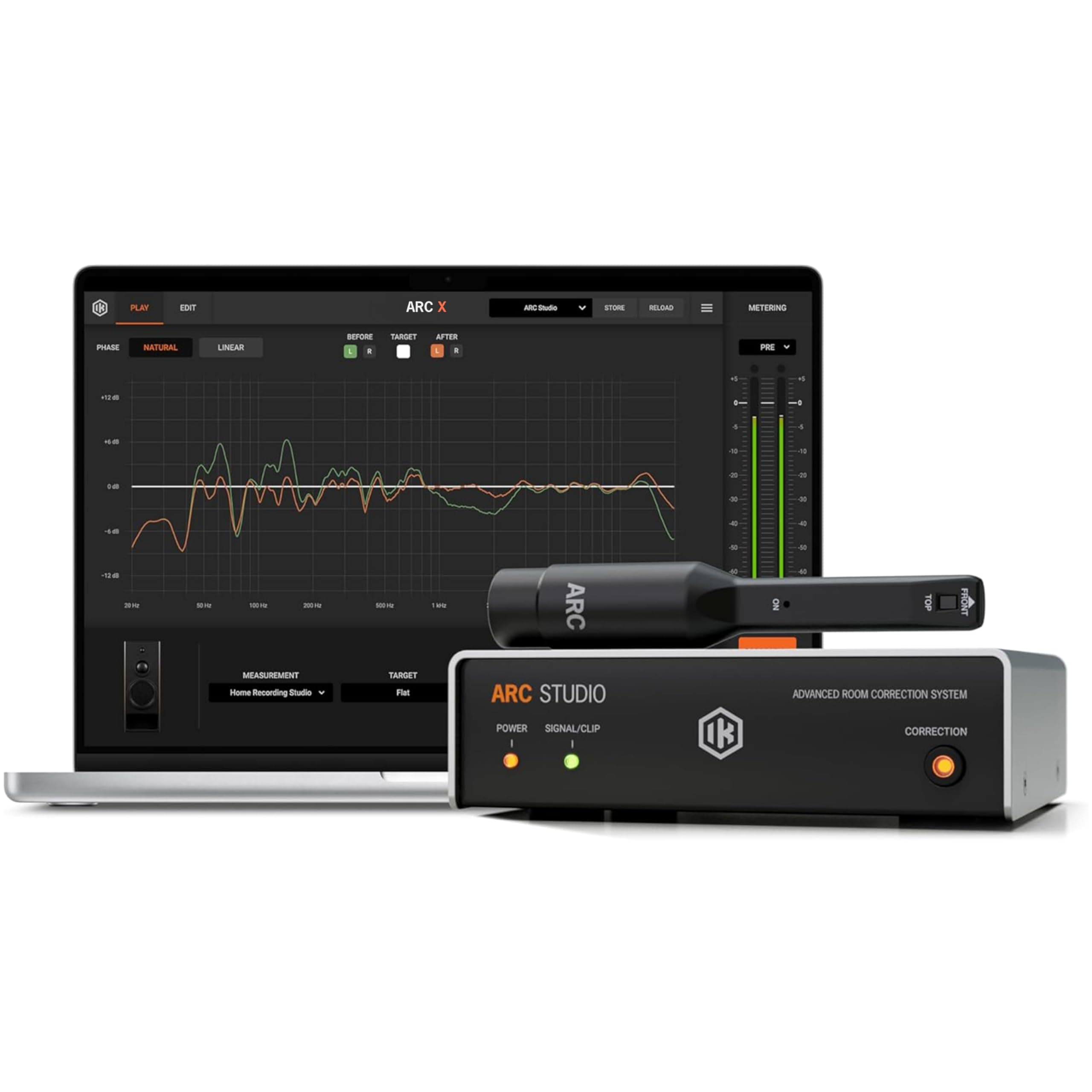 IK Multimedia ARC Studio Advanced Room Correction System Room Correction System with ARC4 Software, ARC Studio Hardware Processor, and ARC MEMS Measurement Microphone - Mac/PC VST, AU, AAX