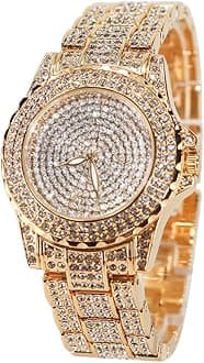 Round Luxury Women Watch Crystal Rhinestone Diamond Watches Stainless Steel Wristwatch Iced Out Watch with Japan Quartz Movement for Women | Simulated Lab Diamonds