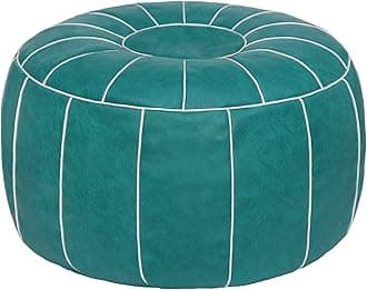Thgonwid Handmade Round Pouf Foot Stool Ottoman Seat Unstuffed Faux Leather Large Storage Bean Bag Floor Chair Foot Rest for Living Room, Bedroom, Kids Room and Wedding (Teal Blue)