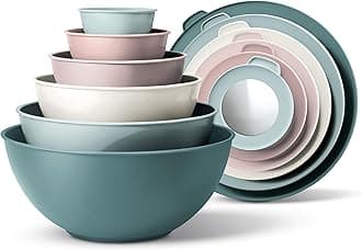 COOK WITH COLOR Mixing Bowls with TPR Lids - 12 Piece Plastic Nesting Bowls Set includes 6 Prep Bowls and 6 Lids, Microwave Safe (Teal)