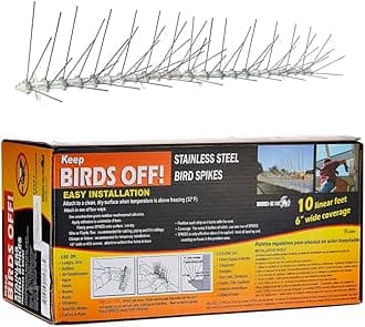 Bird-X Stainless Steel Bird Spikes, 6-inch Regular Wide Spikes, Bird Spikes for Pigeons and Other Small Birds, Easy to Install, Contains 2 ft. Strips, Covers 50 Linear Feet Area
