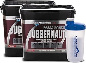 Boditronics Mass Attack Juggernaut Powder with FREE Shaker Weight Gainer Powder, All In One Muscle Mass Gainer, High Protein Powder 5g Creatine, BCAA, Glutamine and Beta Alanine (Strawberries & Cream)