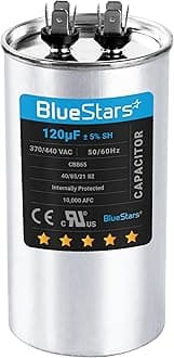 [UL Certified] BlueStars 120 uF MFD 370-440 VAC Volts ±5% Round Run Capacitor 50/60 Hz AC- Compatible for AC Motor Run or Fan Start or Condenser Straight