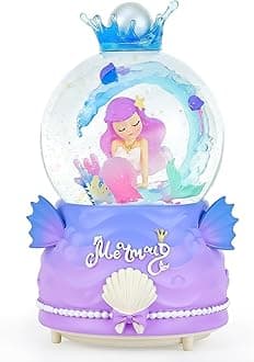 Mermaid Snow Globe, 15cm Mermaid Music Snow Globes with Seven Colors Automatic Snowflake LED Lights, Unique Birthday Gift for Girls Kids Adults Home Decorations