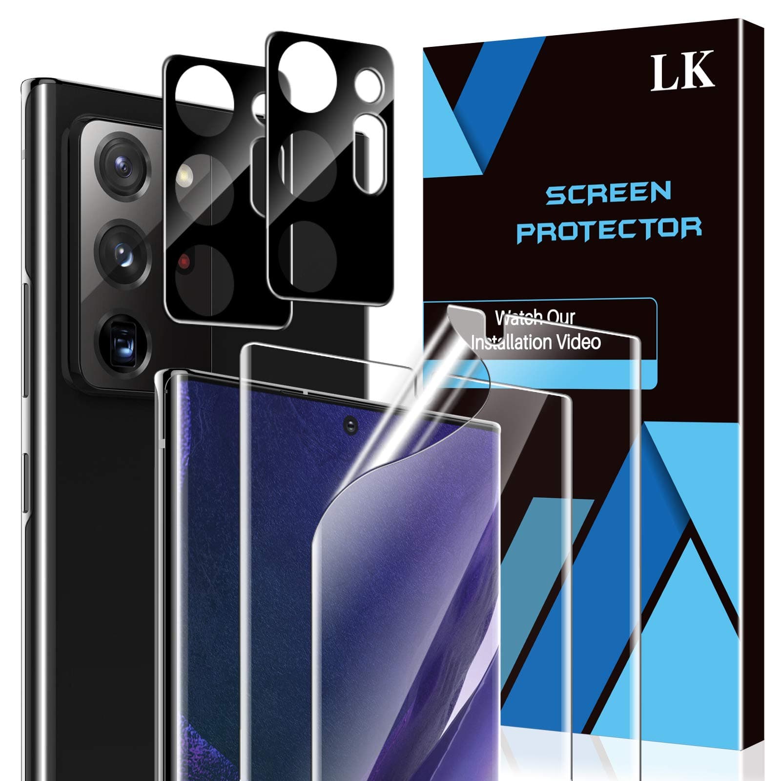 LK 4 Pack Screen Protector for Samsung Galaxy Note 20 Ultra, 2pcs Screen Protector & 2pcs Camera Lens Protector for Samsung Note 20 Ultra, HD Clear Flexible TPU Film, Bubble Free, Support Fingerprint