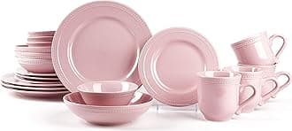 HomeVss, Pearl Dots Porcelain Dinnerware Set (20pc Set, Pink)