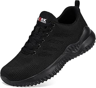 DYKHMILY Lightweight Steel Toe Shoes for Men Comfortable Safety Punch Proof Breathable Work Sneakers Cushion Slip Resistant Tennis Shoe (7.5, Classic Black/290)