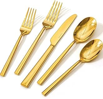Gold Silverware Set, 60-Piece Forged Flatware Set Cutlery Set Premium Stainless Steel, Service for 12, for Kitchen, Home, Wedding, Party, Mirror Polished and Dishwasher Safe