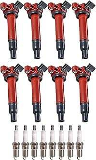 ENA Set of 8 Red Ignition Coil with 8 Platnium Spark Plug Compatible with Lexus Toyota GS430 GX470 LS430 LX470 SC430 4Runner Land Cruiser Sequoia Tundra 4.3L 4.7L V8 Replacement for UF230 4504
