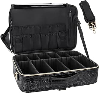 MONSTINA Makeup Case 3-layer Large Cosmetic Organizer PU Croc-printed Pattern Water-proof Makeup Bag With Adjustable Dividers Makeup Brushes Tools Storage Bag Travel Case