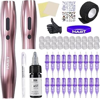 Kit Cordless Rotary Tattoo Machine gun Kit complete for beginners 2Pcs Changeable Battery Power Supply 20Pcs Tattoo Cartridge Needles