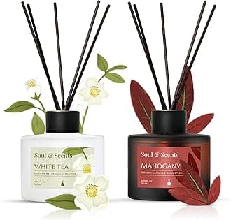 Soul & Scents White Tea and Mahogany Reed Diffuser Set - 120ml with Free 6 Fiber Reed Sticks Each| Toxin Free & Stress Relief| Long Lasting | Room Freshener for Home, Bedroom & Office| Combo Pack of 2