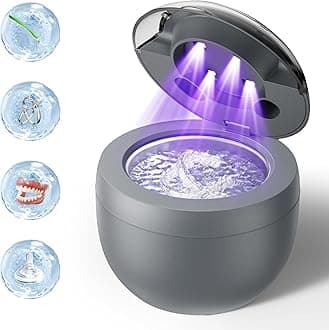Ultrasonic Retainer Cleaner, Retainer Cleaner for Dentures, Mouth Guards, Braces, Toothbrush Heads, Jewelry with UV-C Cleaner, 45kHz Ultrasonic, 4 Mode Ultrasonic Cleaner Machine (Grey)
