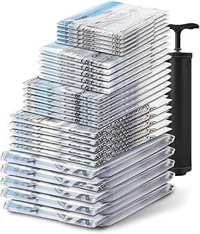 Vacuum Seal Bags for Clothing Travel, 30 Combo - Space Saver Vacuum Storage Bags, Blanket & Clothes Storage Bags Vacuum Sealed – Hand Pump Included, Bolsas Para Guardar Ropa Al Vacío