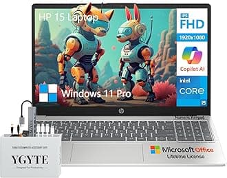 HP 2025 15 Laptop Computer, 15.6" FHD College Students Business Laptop, Intel Core i5 (10 Cores), 16GB RAM 512GB SSD+512GB Docking Set, Windows 11 Pro Lifetime Office, 10-Key Number Pad
