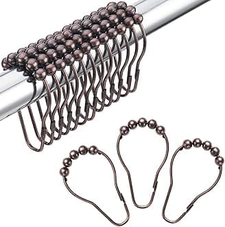Shower Curtain Hooks, Decorative Bronze Shower Curtain Hooks,Stainless Steel Rust-Resistant Shower Hooks for Curtains-Set of 12