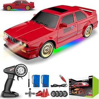 Remote Control Cars 1:16 Scale RC Drift Car 2.4Ghz 30KM/H High Speed 4WD RTR Racing Car with Drift Tires LED Lights 2PCS Rechargeable Batteries RC Sport Cars Toys for Adults Kids Gift,Red