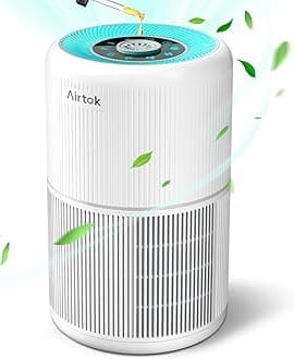 AIRTOK HEPA Air Purifier for Home Bedroom with Fragrance Sponges | 4-In-1 H13 True HEPA Air Filter for Smoke Dust Pollen Pet Dander Odors,99.97% Removal to 0.1 Microns | Ozone-Free, Night Light,Black