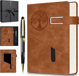 Lined Notebook Journal for Men Women, 365 Pages Numbered College Ruled Notebook, Hardcover Leather Journal with Pen & Gift Box, Thick Daily Diary, Professional Notebooks for Work, School, Business, A5
