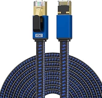 Cat8 Ethernet Cable - 100FT High Speed Long Internet Cable with Nylon Braided Shielded Flat RJ45 Connectors for PC