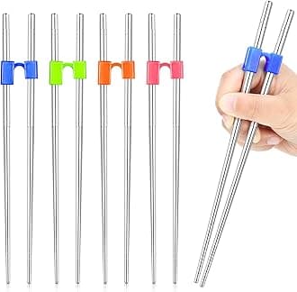 Tessco for you 5 Pairs Training Chopstick Helpers Reusable Chopsticks for Beginner Non Slippery Replaceable Practice Heat Resistant Holder with Clip for Trainer(Stainless Steel,Silver)