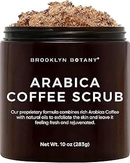 Brooklyn Botany Arabica Coffee Body Scrub & Face Scrub - 100% Natural - Coconut and Shea Butter - Best Anti Cellulite & Strtch Mark Treatment, Spider Vein Theraphy for Varicose Veins & Eczema- 10 oz