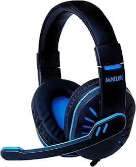 Matlek Gaming Over Ear Headphones with Adjustable Mic | Works with All The Mobile Phones | Surround Sound, Deep Bass, Blue