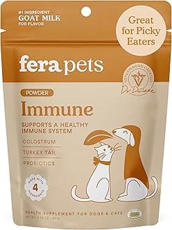 Fera Pets Immune Goat Milk for Dogs & Cats with Colostrum, Organic Turkey Tail Mushroom, & Probiotics - Improves Immune Response - for Picky Eaters - Powder - 60 TSP