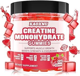 Creatine Monohydrate Gummies for Men & Women 120 CT - 5000mg of Creatine Monohydrate per Serving - Sugar Free Chewable Creatine for Muscle Strength, Muscle Builder, Energy Boost (Raspberry Flavor)