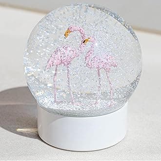 Mingfuxin, Flamingo Snow Globe and Crystal Ball with White Base, Glitter Snowball, Flamingo Snow Globe for Girls and Women Adults, 100mm Valentine's Day Gift for Her