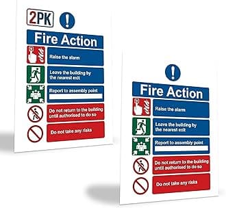 1/2/5/10 Pack Fire Action Notice Sticker 20x15cm – Fire Safety Sign for Evacuation, Assembly Point, and Extinguisher Locations - Self Adhesive Vinyl (2)