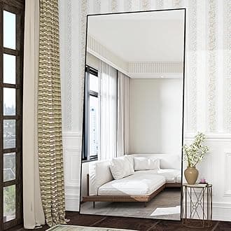 CASSILANDO 180 x 80 cm Standing Mirror, Floor Against Wall for Bedroom, Aluminum Alloy Frame, Hanging or Leaning, Full Body Mirrors for Bedroom Living Room, Black