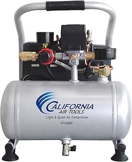 California Air Tools CAT-1P1060S Light & Quiet Portable Air Compressor, Lightweight, Ultra Quiet, Oil-Free, 1 Gallon Steel Tank, .6 HP, 56 dBA Noise Level, Silver