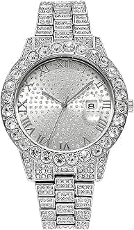 Unisex Luxury Diamond Watch Fashion Large dial Roman Numerals with Calendar Watch