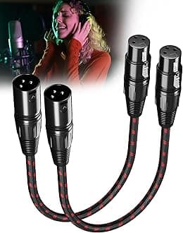 Short XLR Microphone Cable Braided Balanced Shielded XLR Cables 1ft feet 2 Pack Male to Female 3 Pin for Microphones Recording, Live Stage, Audio Mixer, Amplifier，Speaker,Camcorder