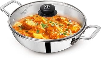 Triply Stainless Steel Kadai 2.7 LTR with Glass Lid | Medium 23.4cm/9.2 inch, 1.2kg | Induction Friendly | Nonstick 3-Layer Body, 100% Pure & Toxin-Free, No Chemical Coating