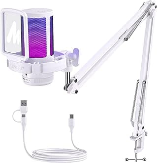 USB Gaming Microphone with Noise Cancellation, Computer PC Mic with Boom Arm, RGB Light, Mute, Gain, Monitoring Streaming Mic for Podcast, YouTube, Twitch, Discord, PS5/4, GamerWave DGM20S