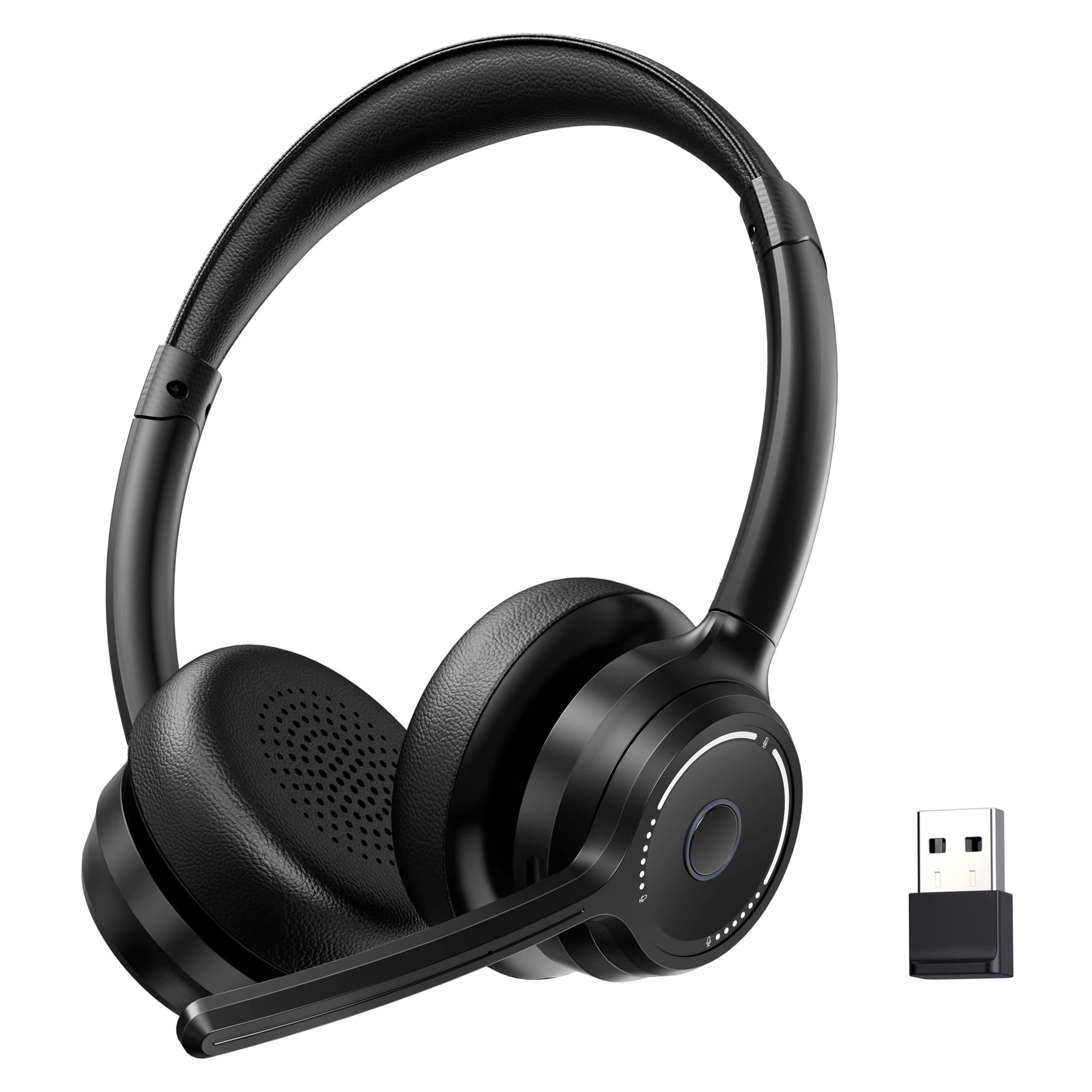 (2025 Upgraded) Wireless Headset with Mic for Work, Bluetooth Headset with Noise Canceling Microphone, Wireless On Ear Headphones with USB Dongle and Mute Mic for Computer