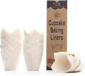 Nordic Paper 200pcs White Tulip Cupcake Liners for Baking Cups EU Parchment paper Tulip Muffin Liners, Cupcake Wrapper for Party, Christmas