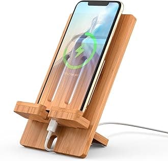 Pezin & Hulin Cell Phone Tablet Stand, Bamboo Wooden Smart Phone Desktop Charging Dock Holder Compatible with Pad, 8 Plus X XS Max XR, All Android Cellphone, Tablet - 1 Pack