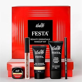 Festa Beauty Essentials Makeup Kit for Women | 5 in 1 Makeup | Contains: Liquid Lipstick, Kajal, Primer, Foundation, Lip & Cheek Tint | Long Lasting Makeup Kit Combo With All Products Full Set For Girls