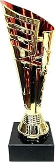 Express Medals Trophy Cup - Bright Gold and Red Star Trophy with Marble Base for Sport Tournaments, Competitions, Recognition or Award, 9 Inches Tall x 3 Inches Wide at The top.