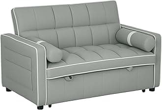 HOMCOM 2 Seater Sofa Bed, Click Clack Pull Out Sofa Bed with Adjustable Backrest and Pillows, 3-in-1 Modern Tufted Settee for Living Room, Bedroom, Guest Room, Light Grey