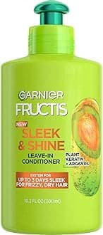 Fructis Sleek & Shine Leave-In Conditioning Cream for Frizzy, Dry Hair, Plant Keratin + Argan Oil, 10.2 Fl Oz, 1 Count (Packaging May Vary)