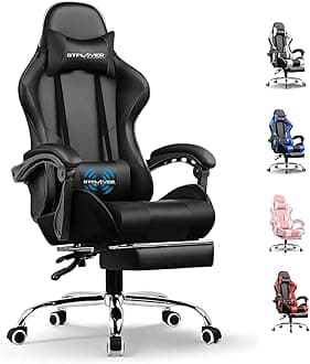 #1USA Ergonomic Gaming Chair with Massage Lumbar Cushion & Footrest, PU Leather Office Chair for Work, Study Chair for Home, Linked Armrests, Adjustable Headrest, 1 Year Warranty