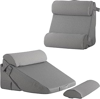Bedluxe Adjustable 4pcs Bed Wedge Pillow Set, Memory Foam Wedge Pillows Post Surgery for Back, Neck, Leg Pain Relief, Pillow Wedge for Sleeping, Sitting up in Bed, Acid Reflux and GERD, Grey