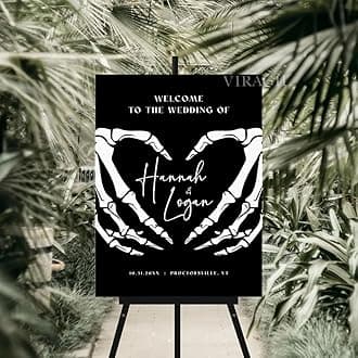 Personalized Congrat Happy Halloween Wedding Welcome Sign Couple Portrait, Skull Wedding Sign, Wedding Entrance Sign Wedding Guest Book Sign, Wedding Decorations