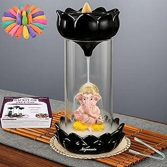 SIGNAMIO Ganesha Backflow Dhoop Smoke Fountain Aromatic Essence Of Ceramic Incense Burner Holder With 30 Cones For Meditation And Home Decor, Yellow