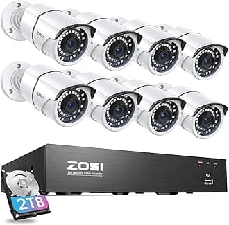 ZOSI 8CH 4K PoE Home Security Camera System with 2TB HDD,8pcs 5MP Weatherproof Outdoor Indoor IP Cameras,Night Vision,Motion Detection,Remote Access,8MP 8 Ports 16CH NVR Recorder for 24/7 Recording